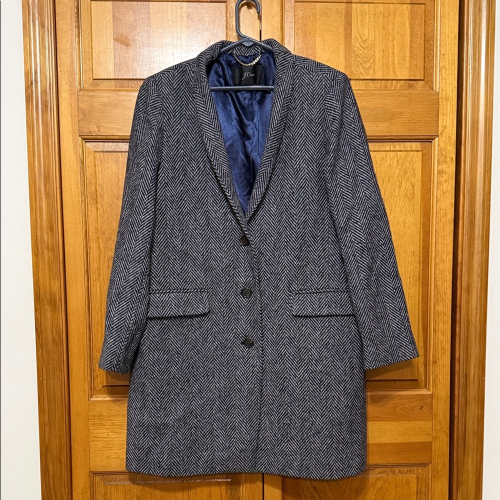 J. Crew Women's Herringbone Trench Coat - Blue and White